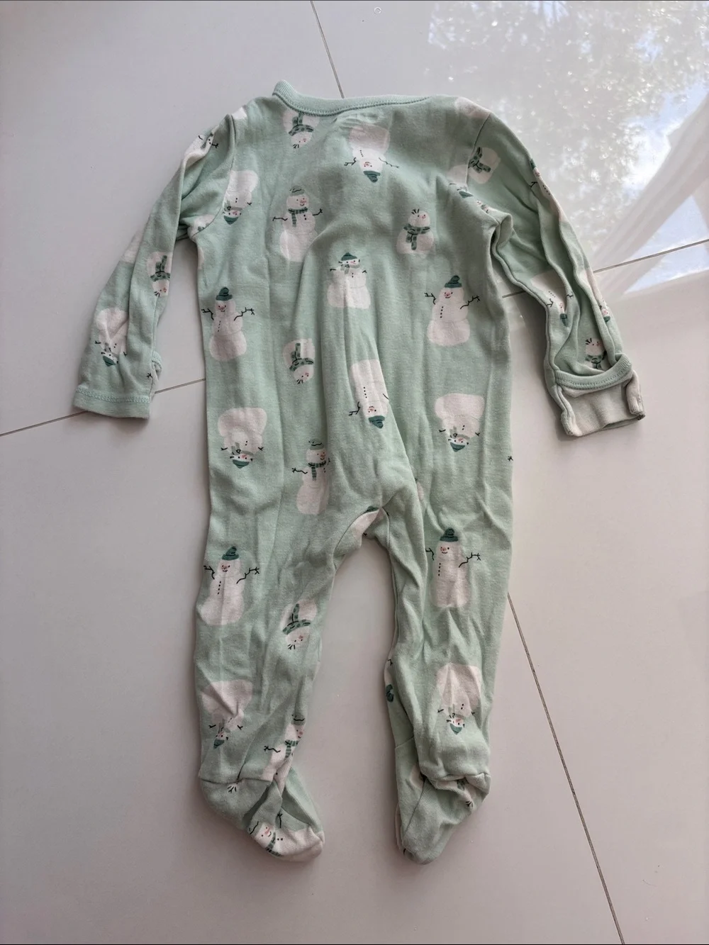 Old Navy Mint Green Snowman Print Footed One-Piece